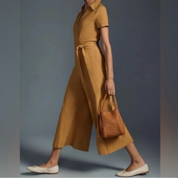 Maeve Pants - Maeve Tan Short Sleeve Jumpsuit XS